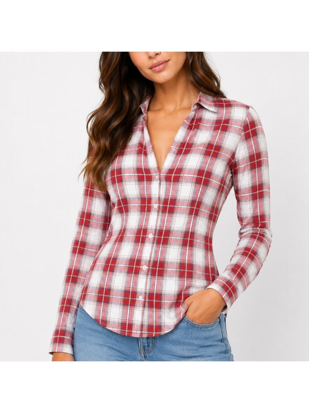 Hollister Red Plaid Long Sleeve Button Down